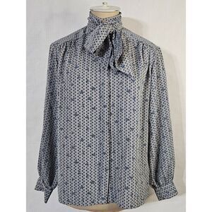 Country Sophisticates By Pendleton‎ Gray Vintage Tie Neck Blouse Women 8